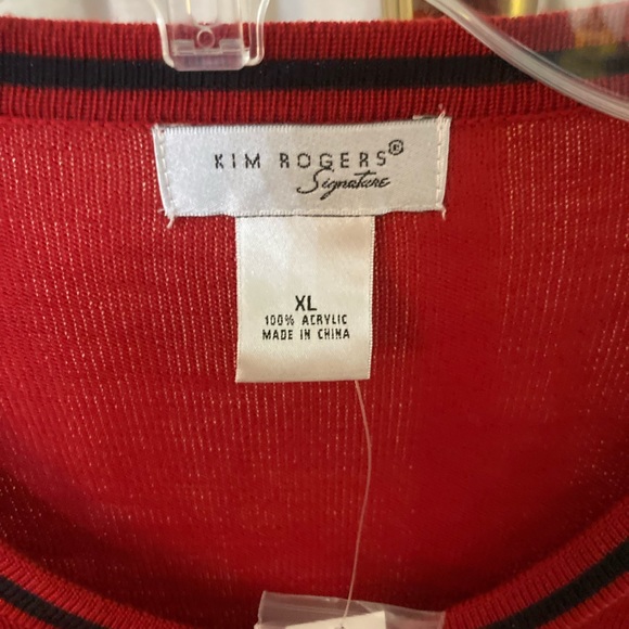 NWT Kim Rogers Red & Navy Blue Trim Sweater Size XL - Picture 9 of 9